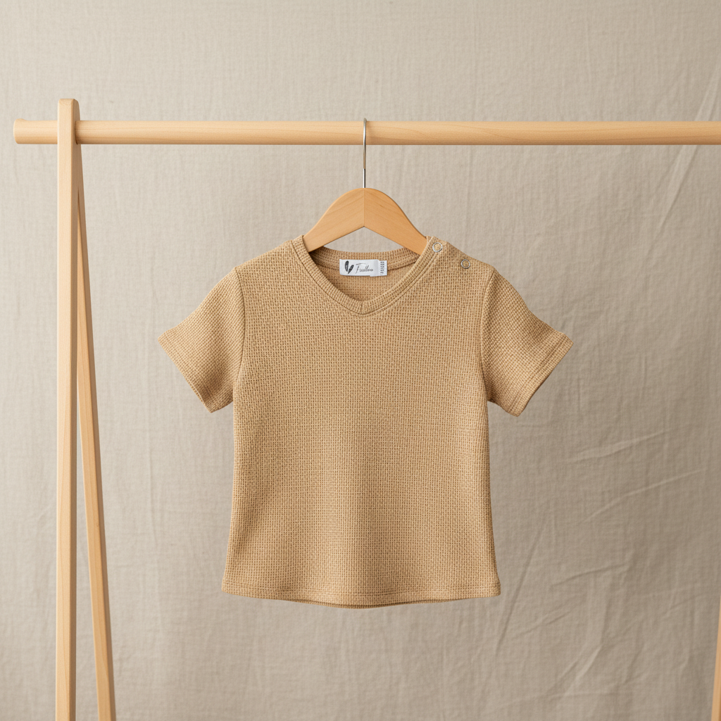 Shirt V-neck waffle camel