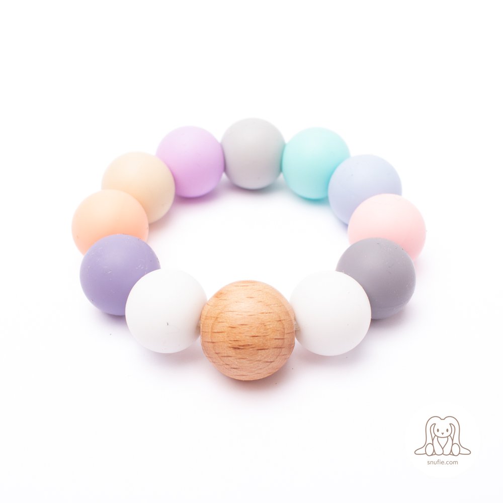 Baby siliconen bijtring | KRALEN Pastel Regenboog