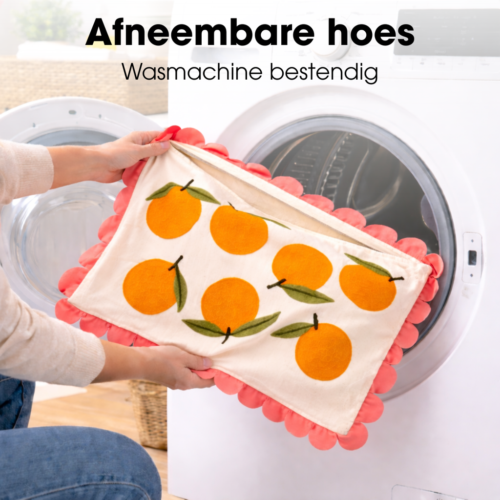 Sierkussen Sinaasappel roze franjes