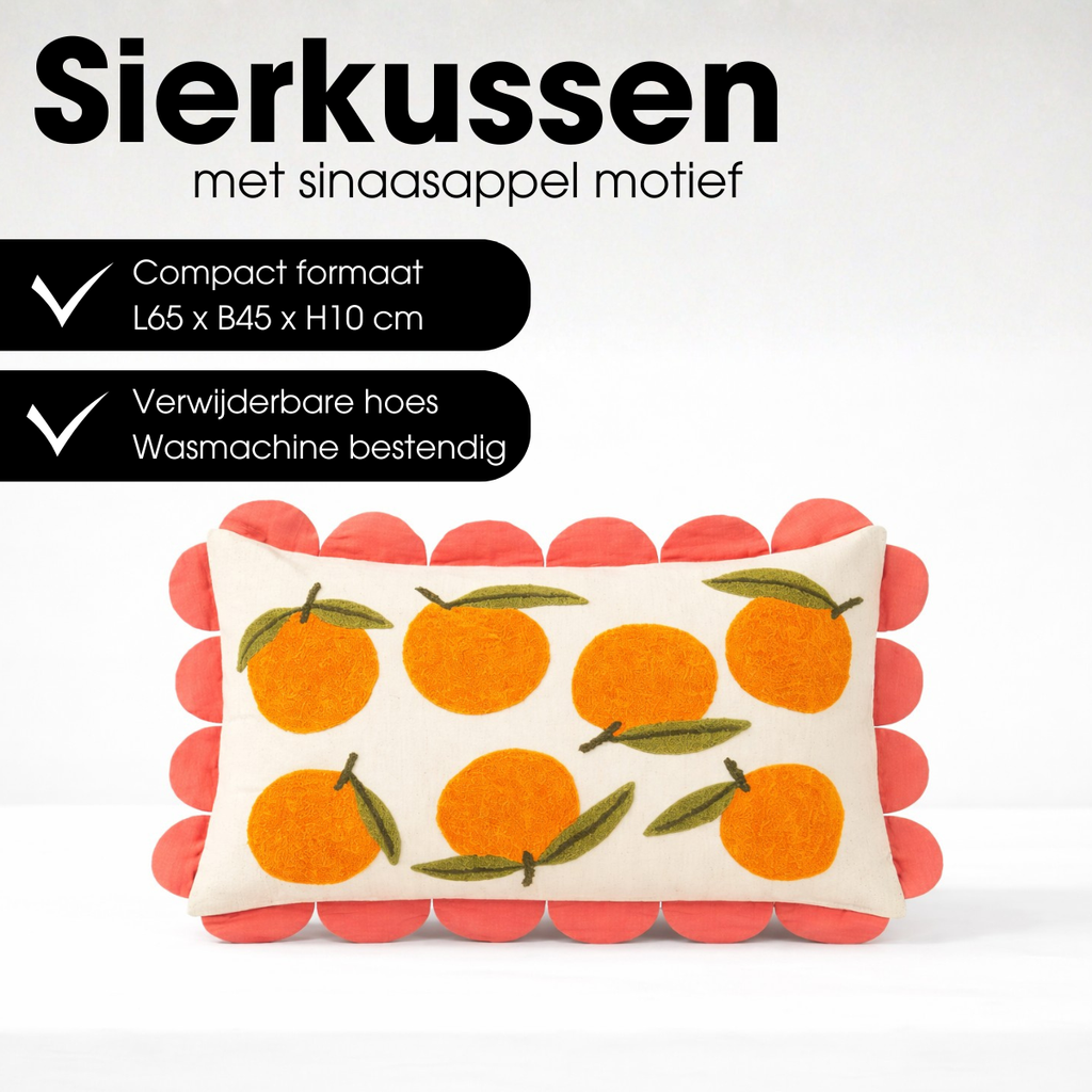 Sierkussen Sinaasappel roze franjes