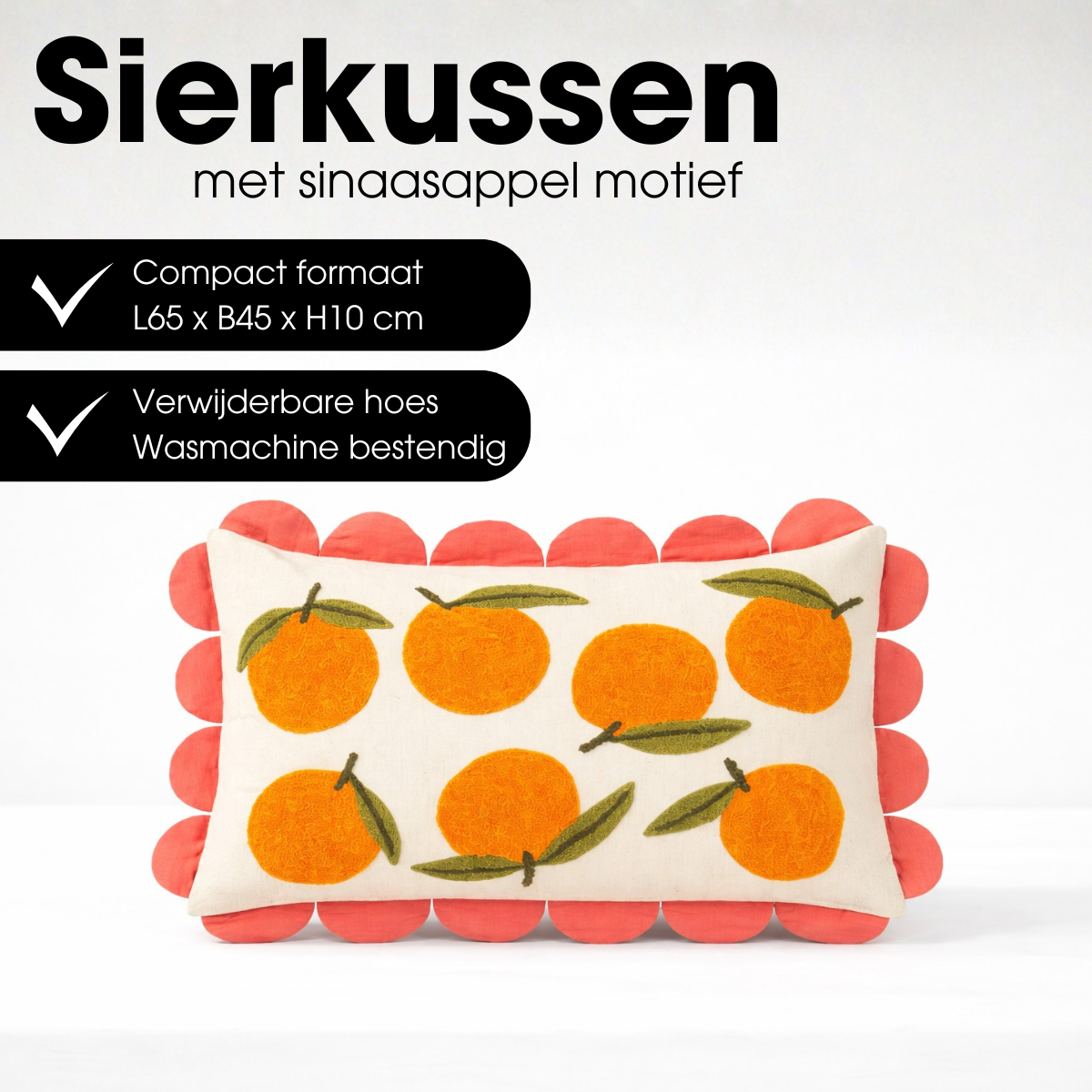 Sierkussen Sinaasappel roze franjes
