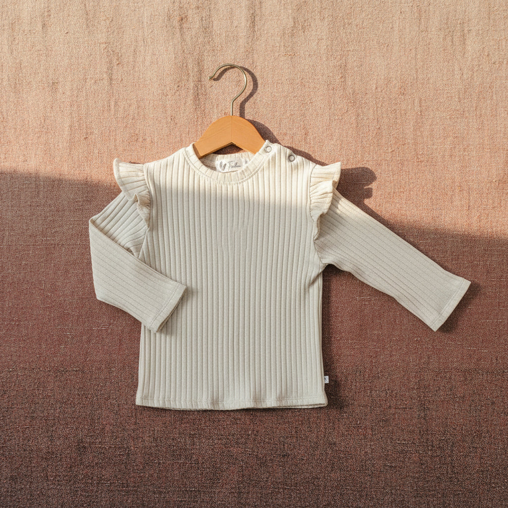 Longsleeve ruffle rib Beige