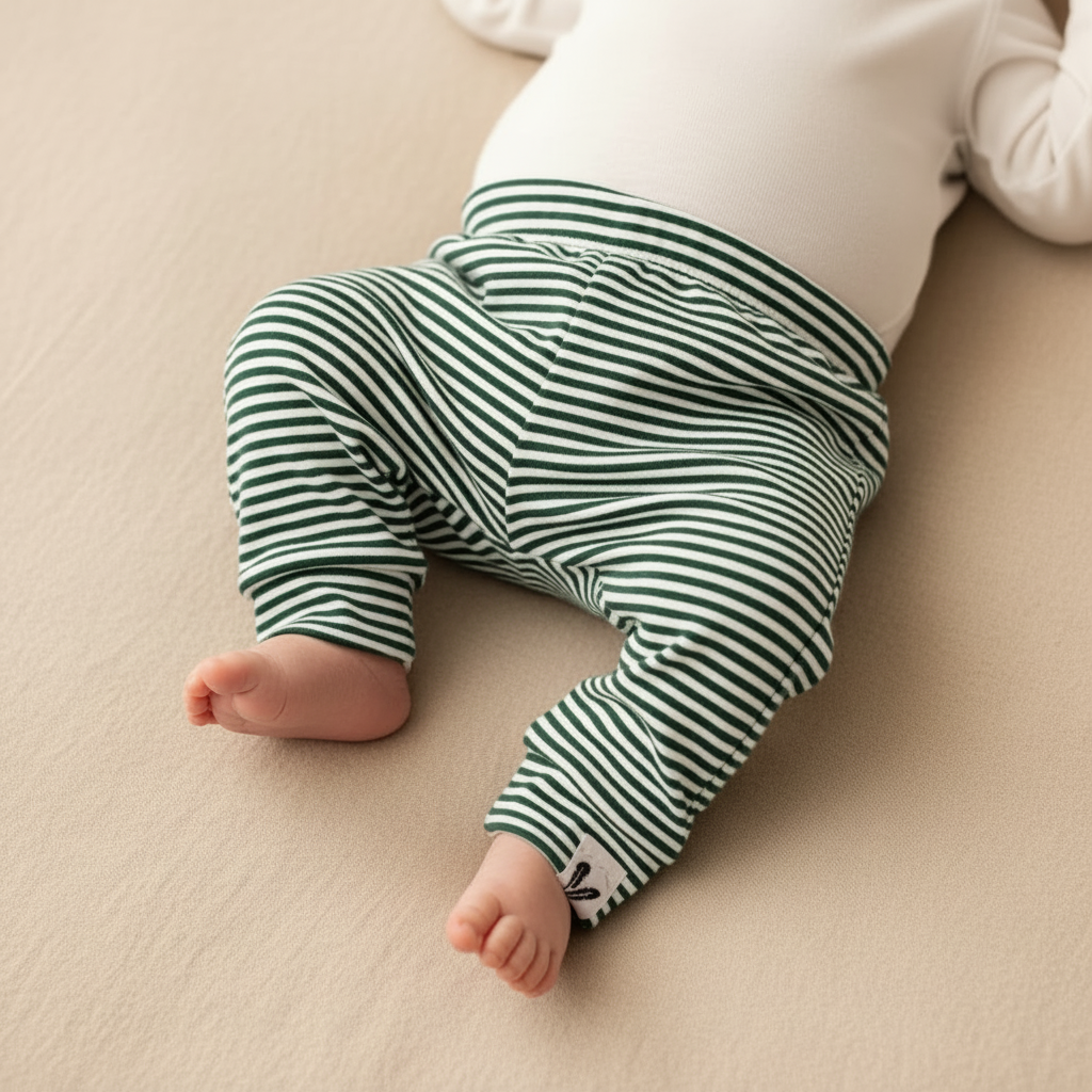 Newborn broekje streepjes donkergroen