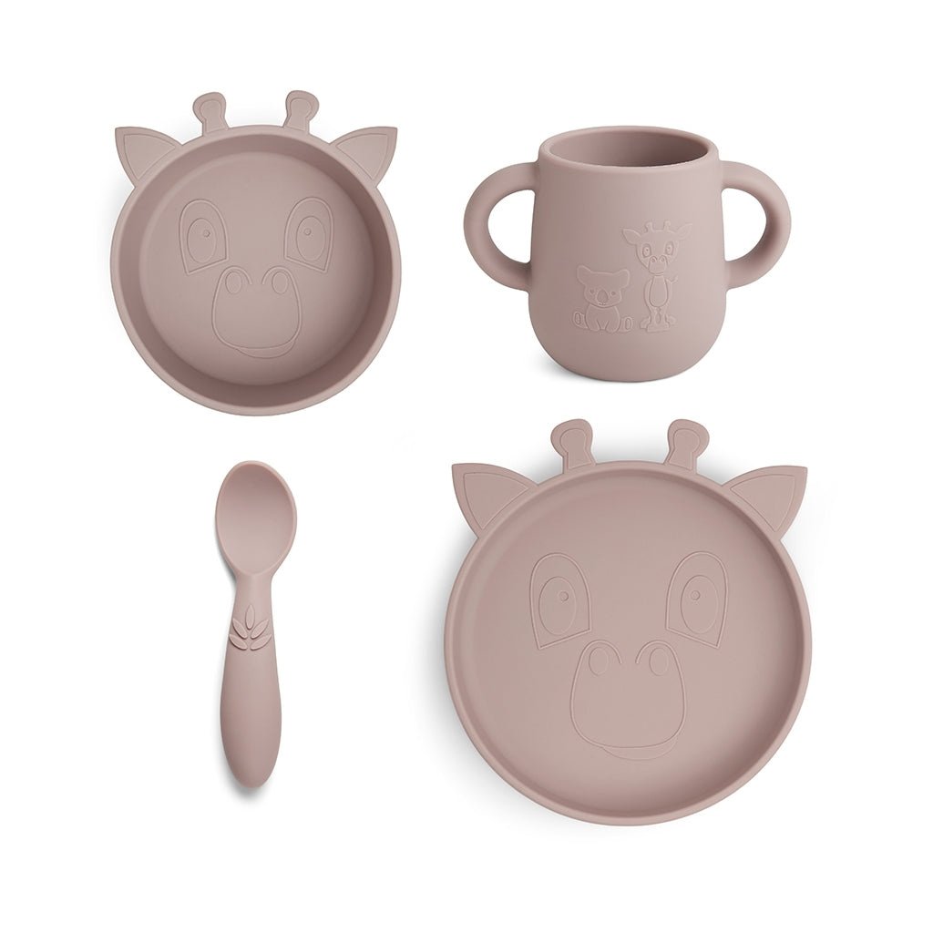 Lykke siliconen dinerset 4-pack Giraffe Woodrose