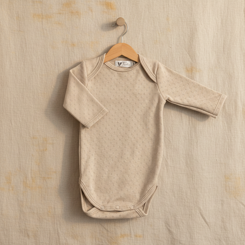 Rompertje lange mouw pointelle Beige