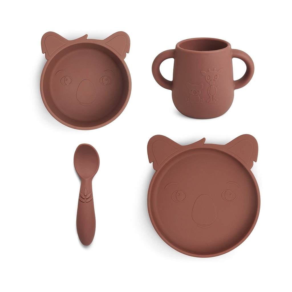 Lykke siliconen dinerset 4-pack Koala Mahonie
