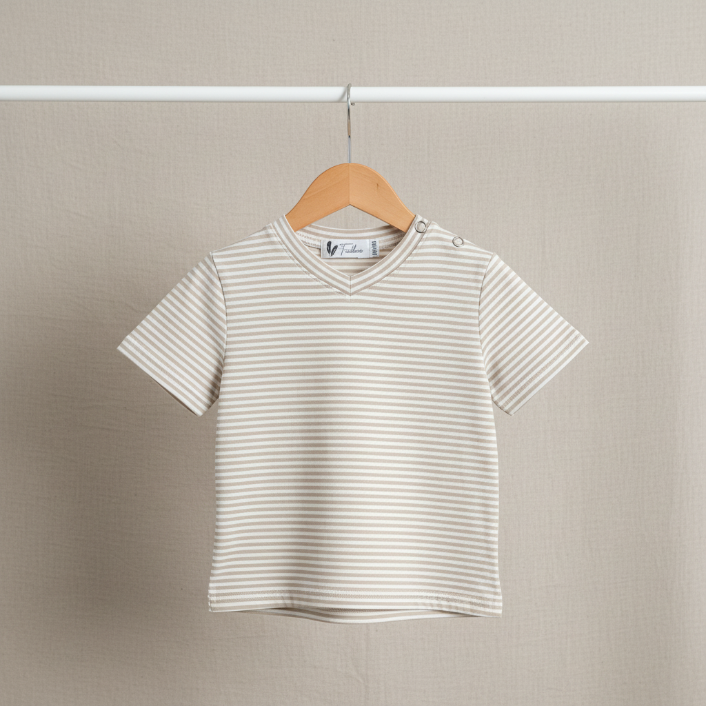 Shirt V-neck small stripes sage