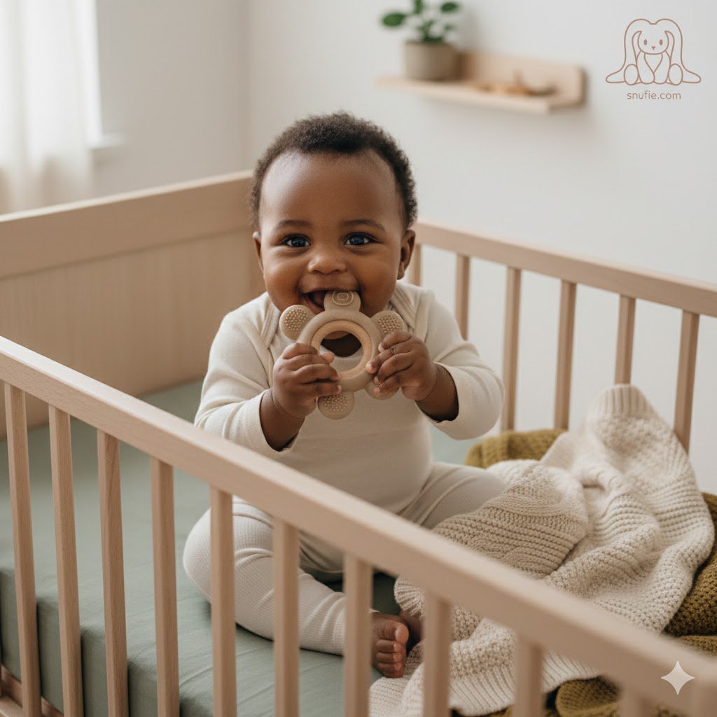Zacht en hard bloemenhout en siliconen bijtring | KHAKI