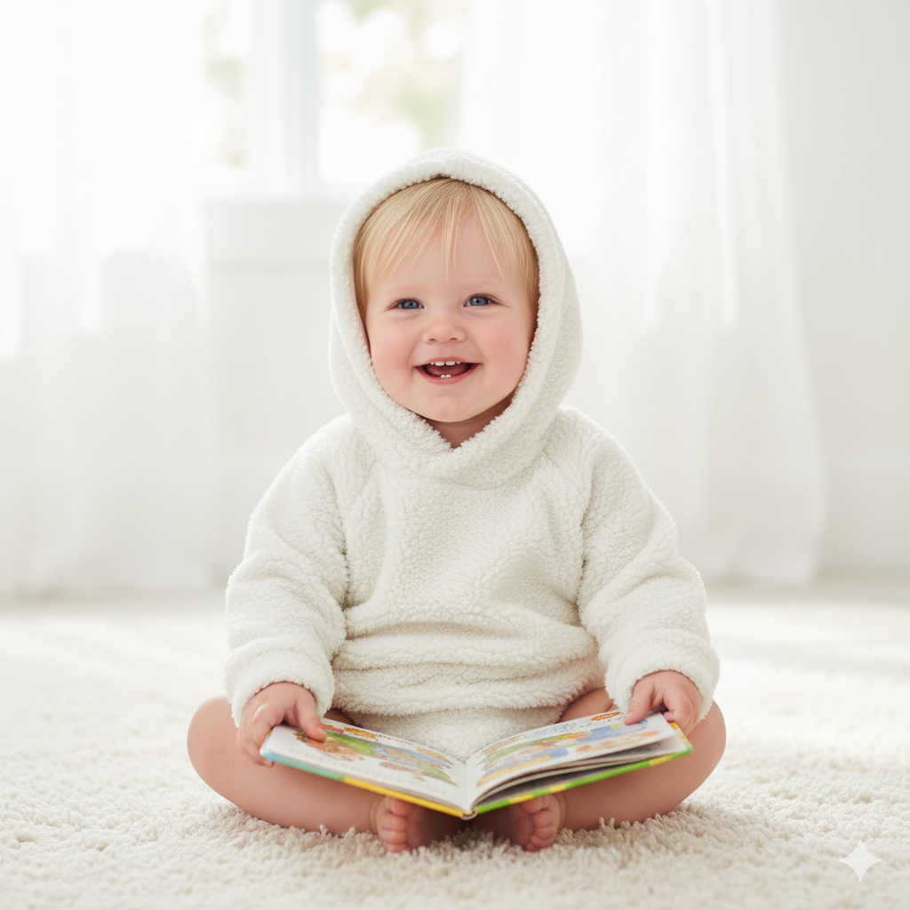 Hoodie teddy natural baby/kind