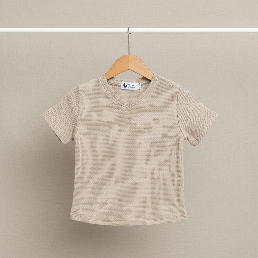 Shirt V-neck waffle dark beige