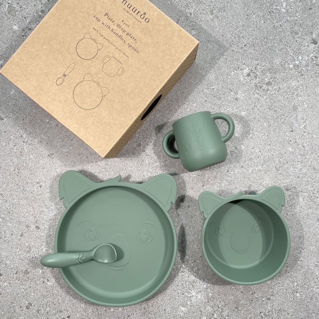 Lykke siliconen dinerset 4-pack Koala Stoffiggroen