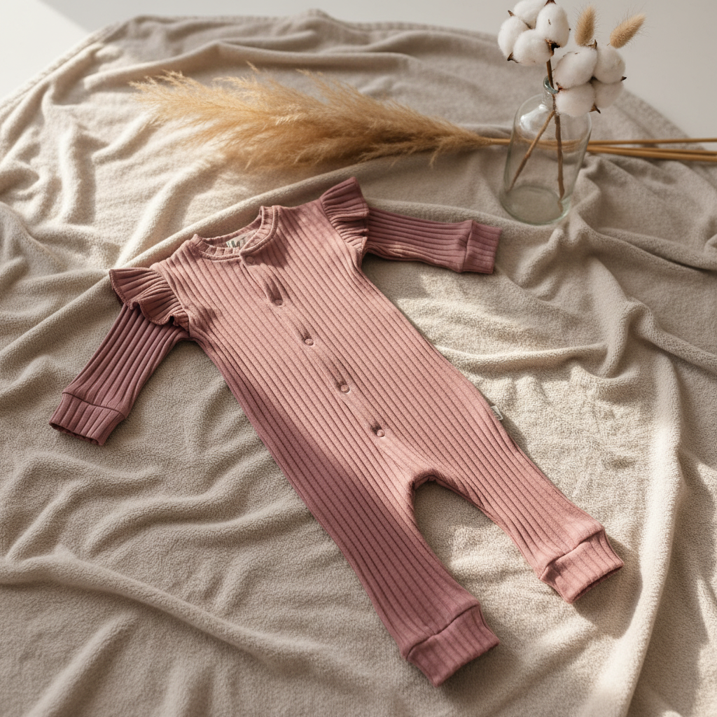 Boxpakje ruffle Wide rib jersey natural Mauve