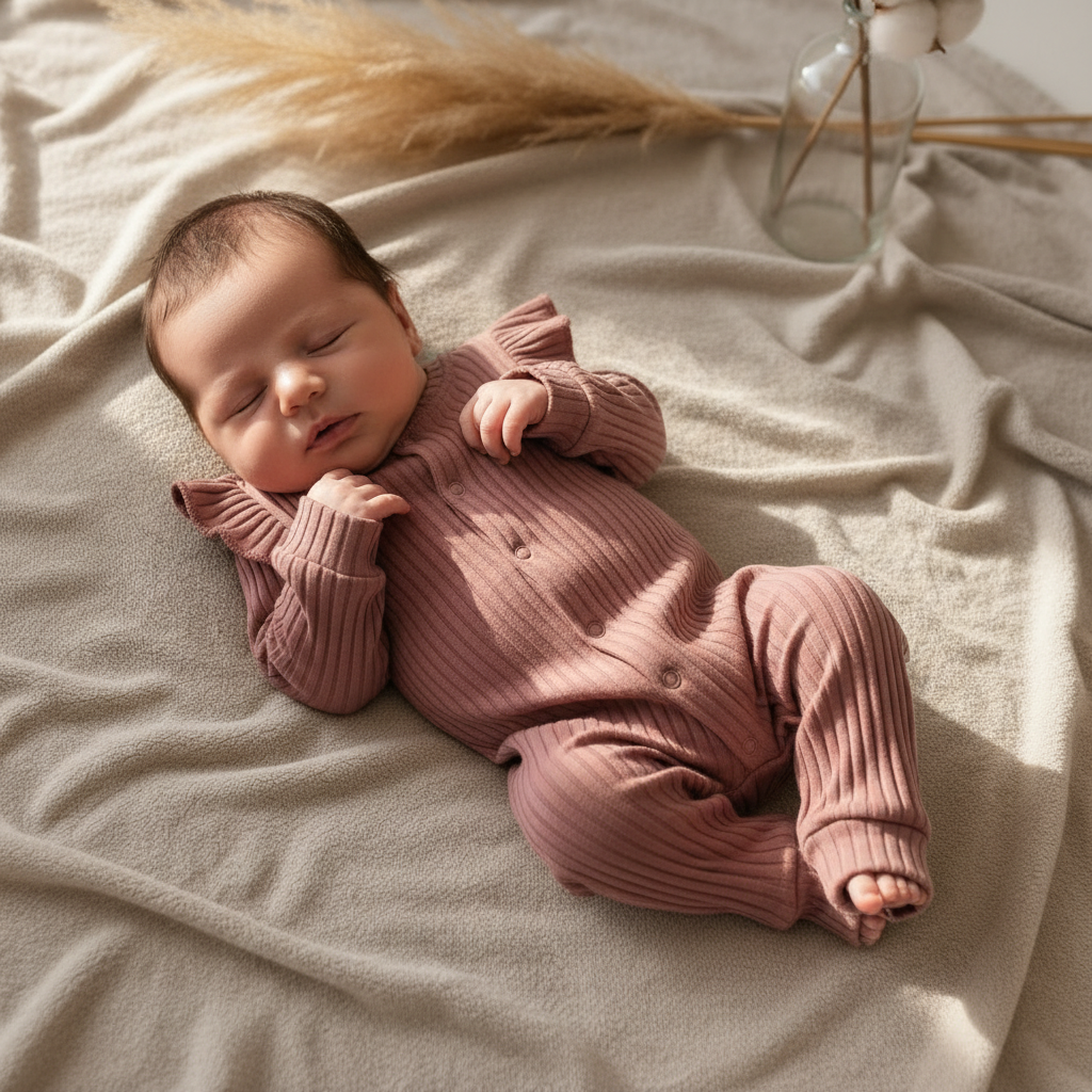 Boxpakje ruffle Wide rib jersey natural Mauve