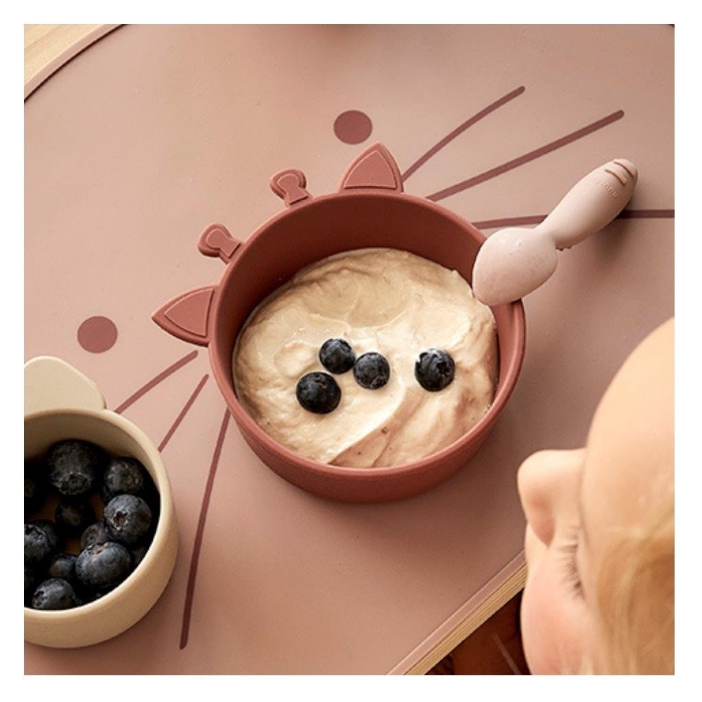 Alex siliconen diep bord 2-pack Giraf Mahonie