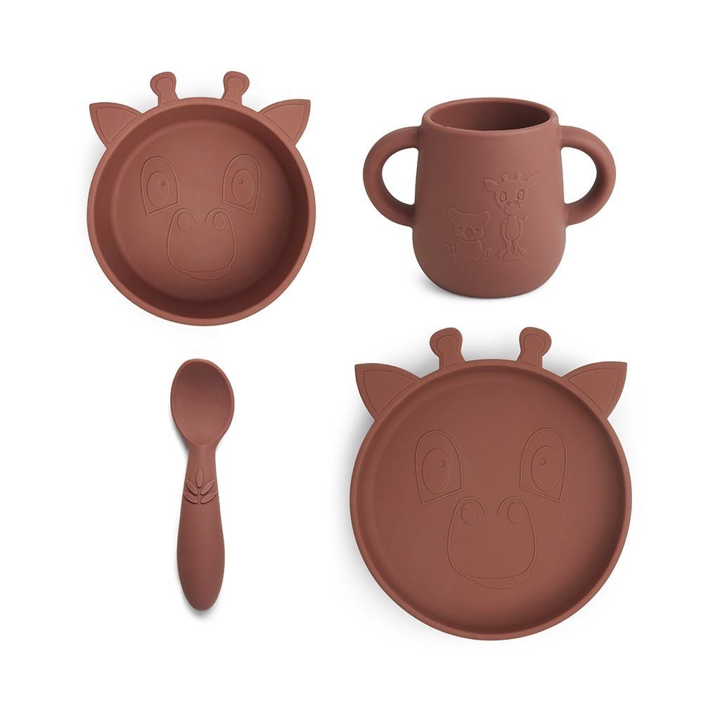 Lykke siliconen dinerset 4-pack Giraffe Mahonie