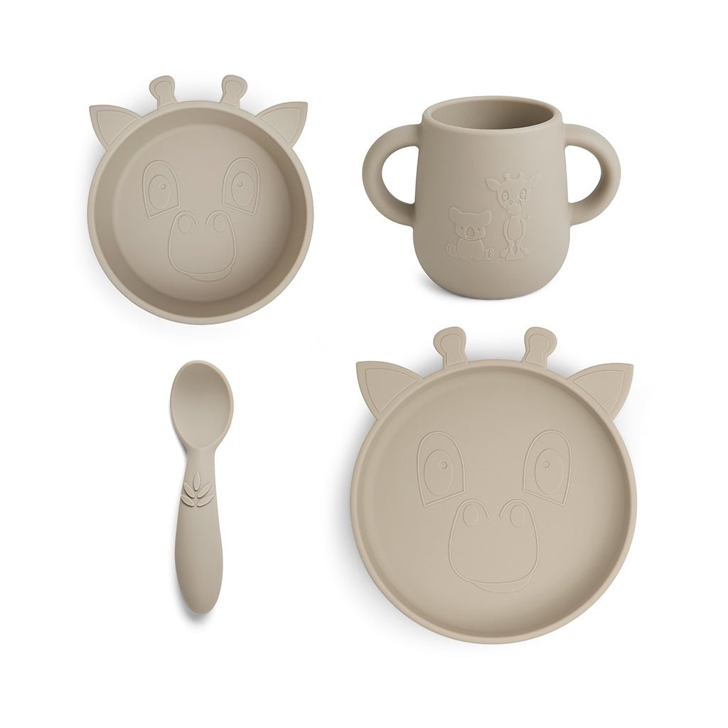 Lykke siliconen dinerset 4-pack Giraffe Cobblestone