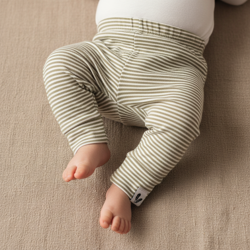 Newborn broekje streepjes saliegroen
