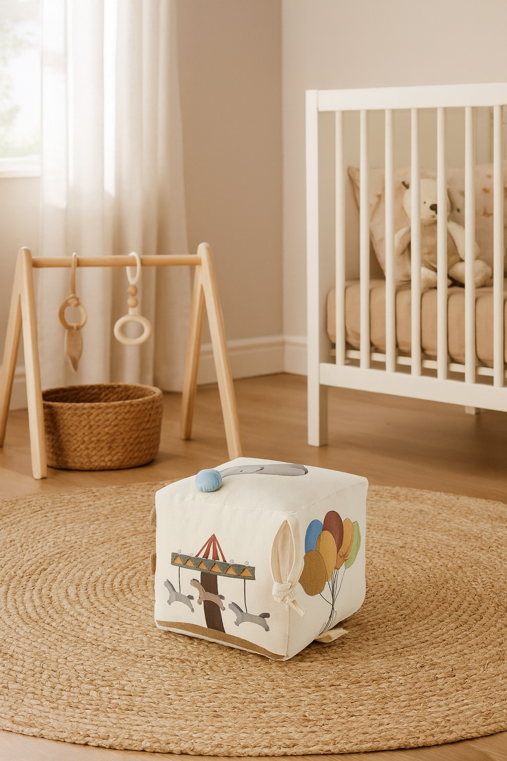 Jasmijnstof kubus-Creme Circus